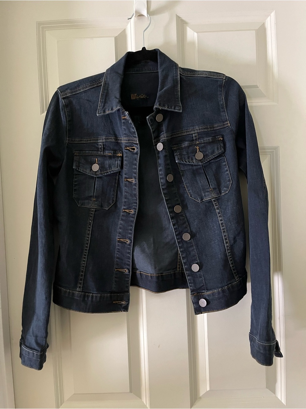Kut From the Kloth Amelia Jean Jacket Cropped Dark Wash XS Button up Classic